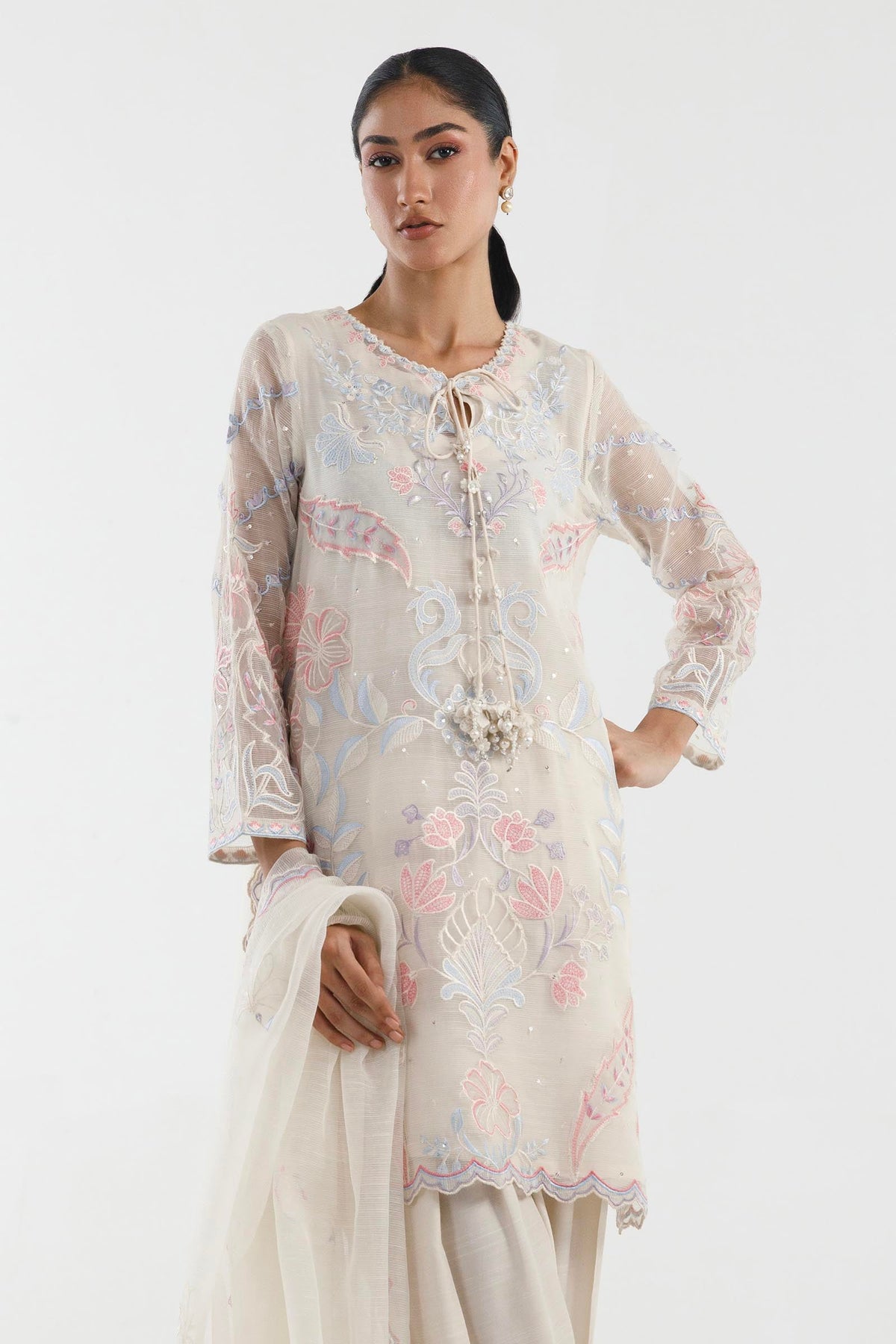 Stitched Embroidered Slub Suit - 1000000096013