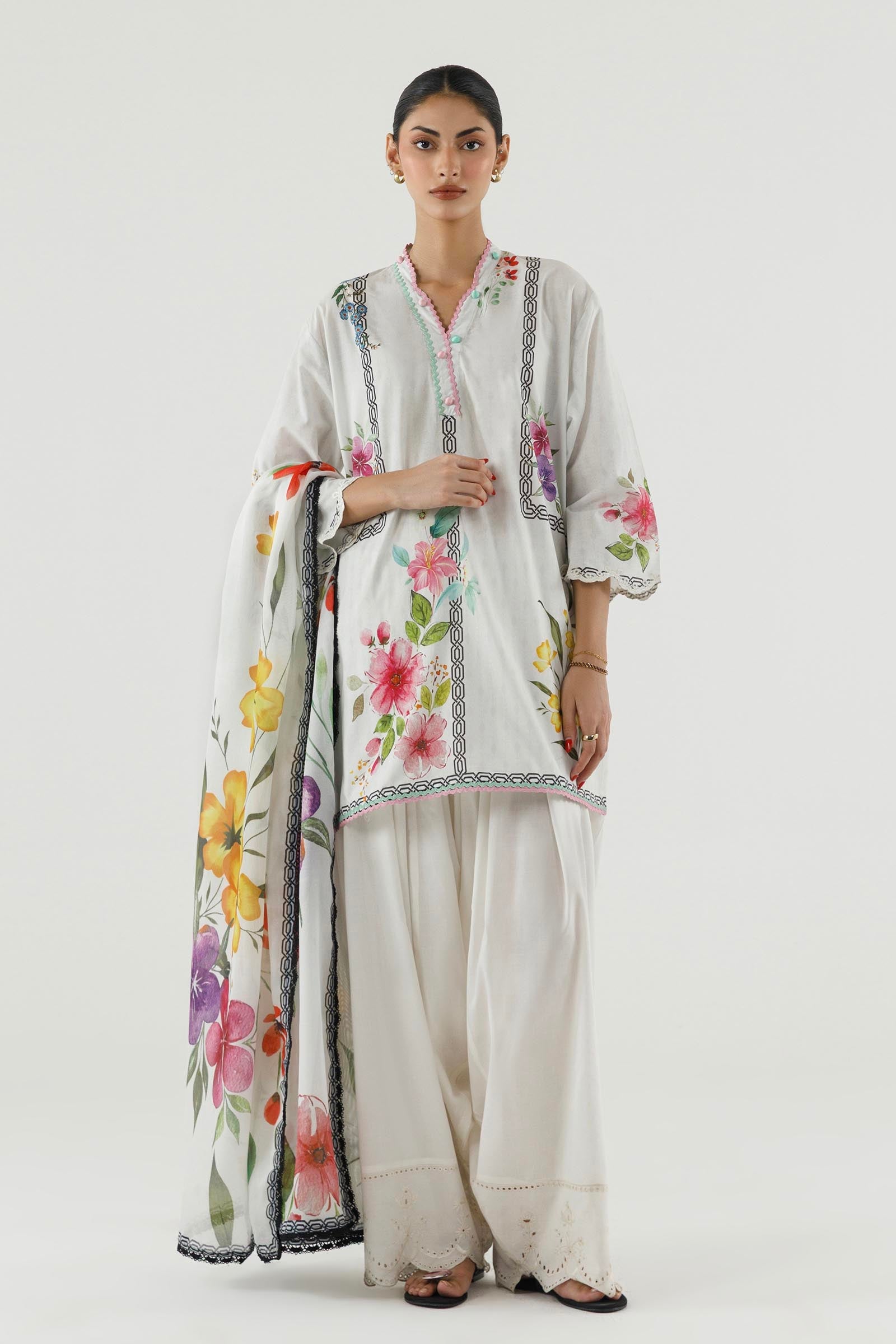 Stitched Printed Cambric Shirt+ Dupatta