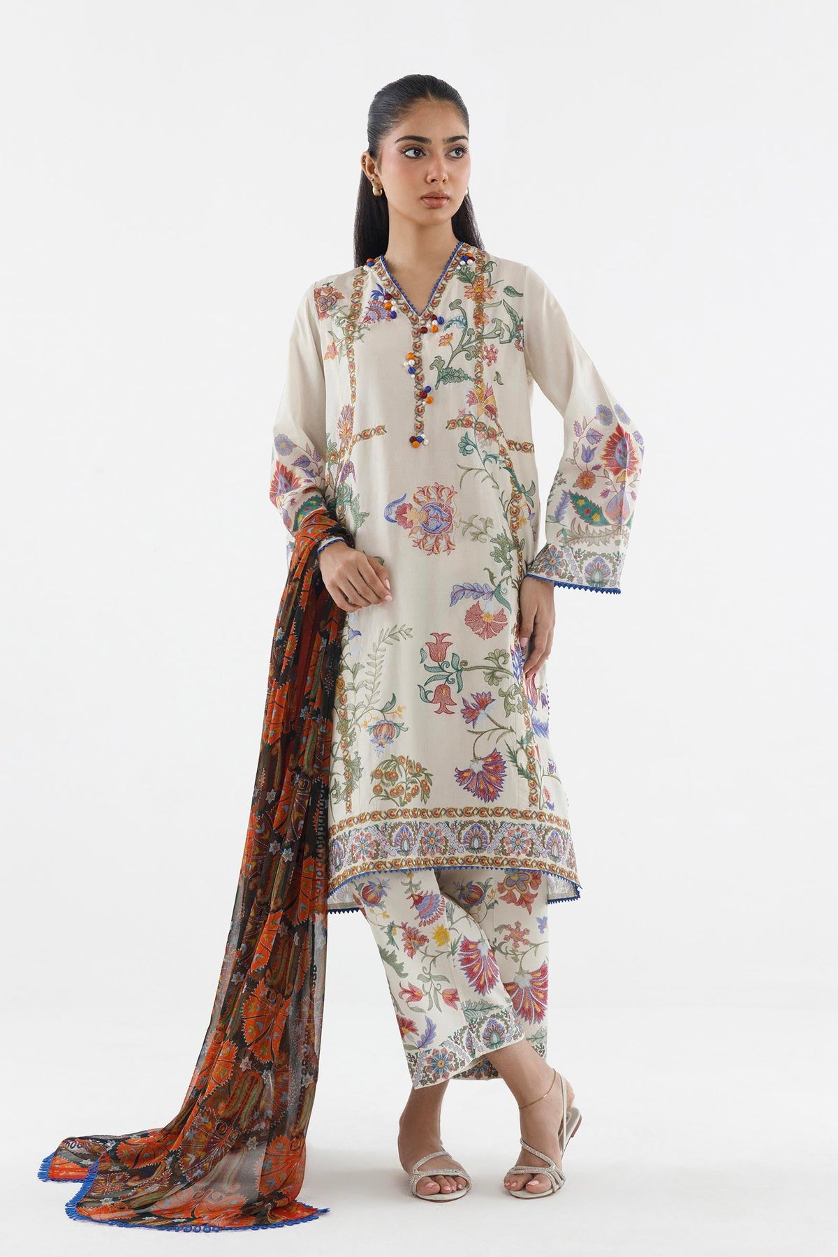 Stitched Embroidered Muzlin Lawn Suit
