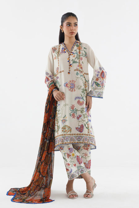 Stitched Embroidered Muzlin Lawn Suit
