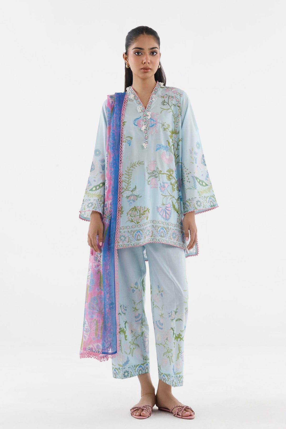 Stitched Embroidered Muzlin Cambric Suit