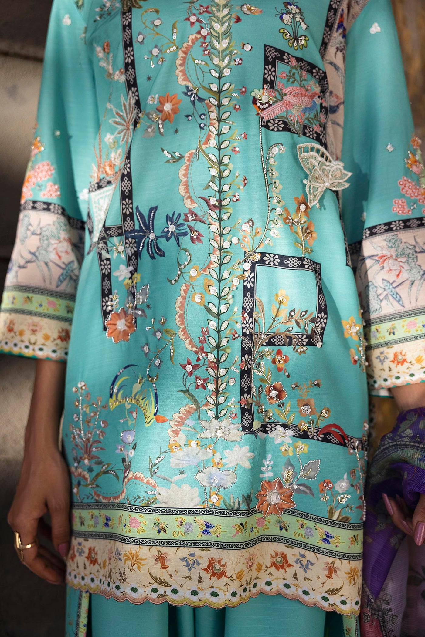 Stitched Printed Raw Silk Suit