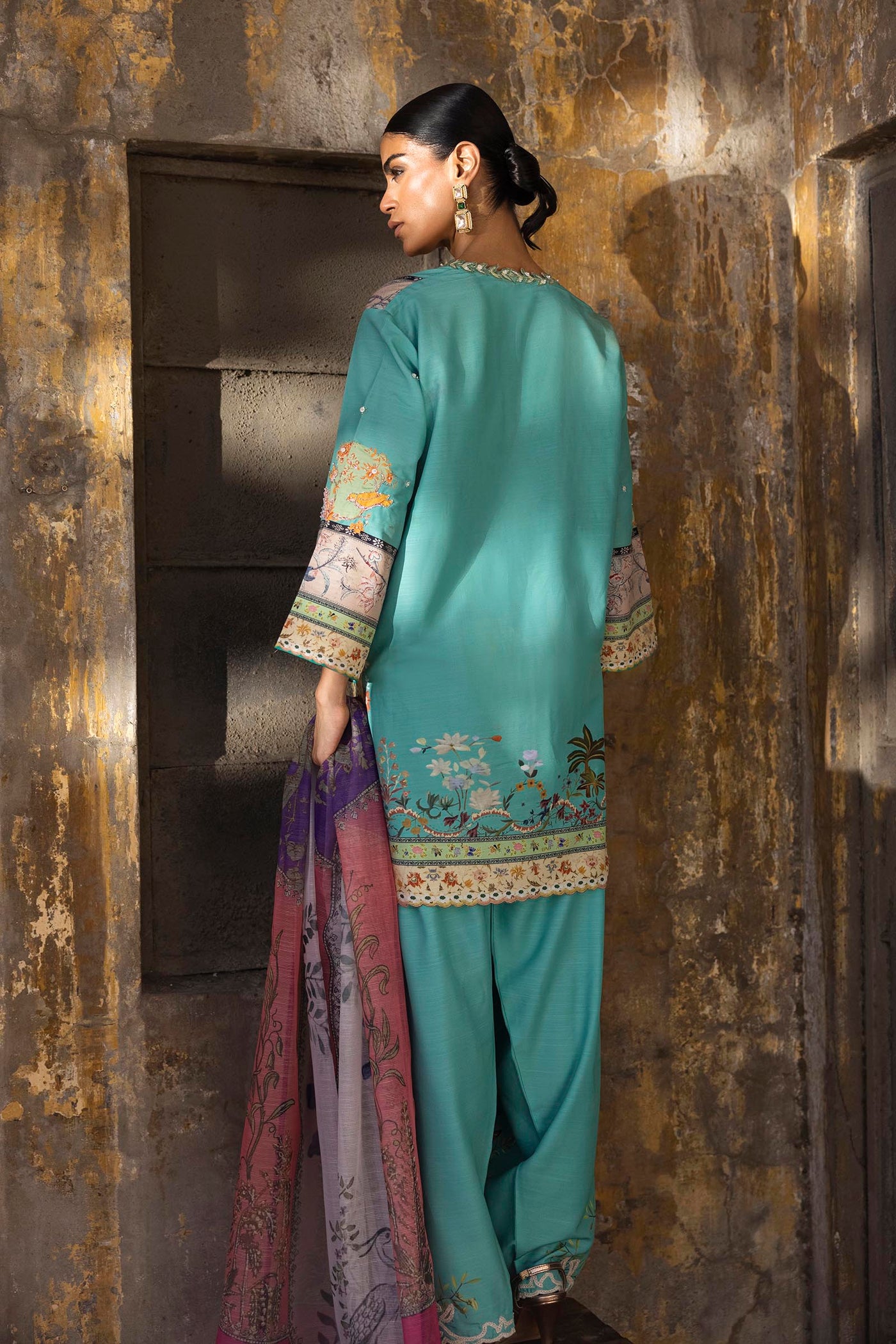 Stitched Printed Raw Silk Suit