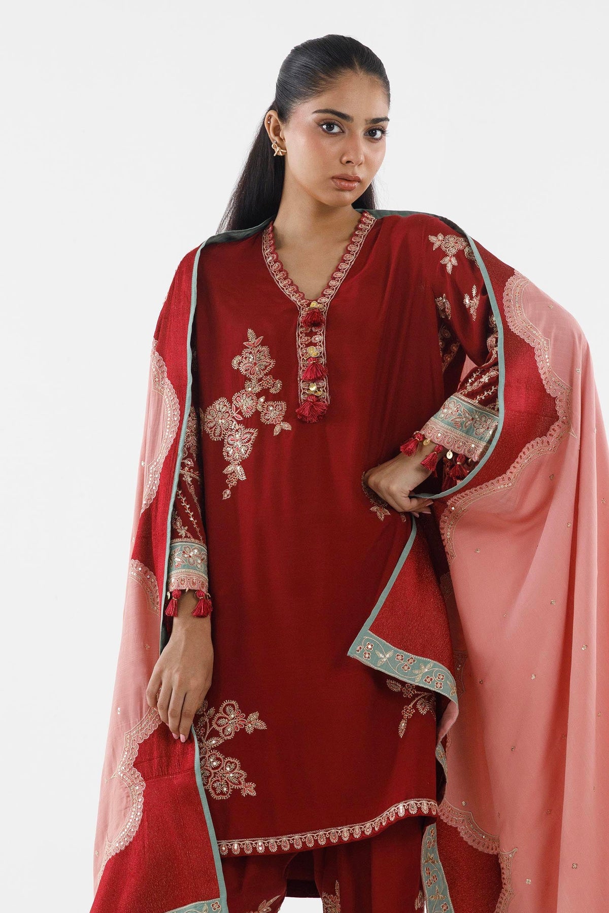 Stitched Embroidered Raw Silk Suit