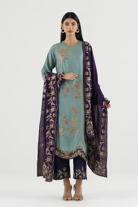 Stitched Embroidered Raw Silk Suit