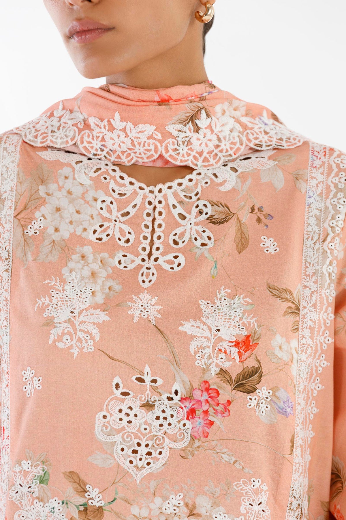 Stitched Embroidered Lawn Shirt + Dupatta