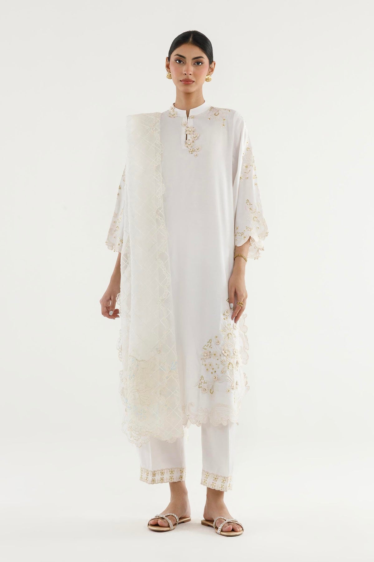 Stitched Embroidered Raw Silk Suit