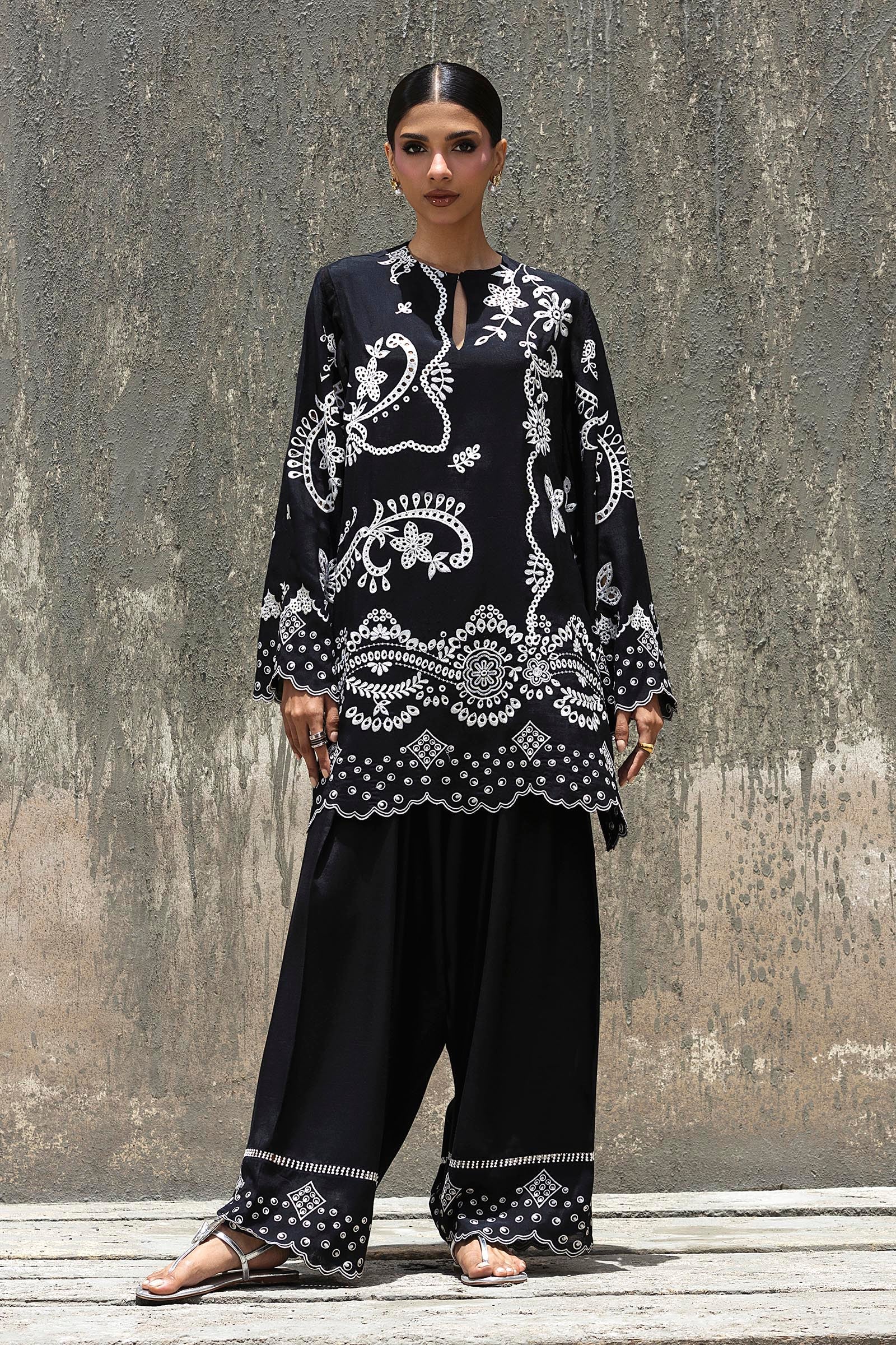 Stitched Embroidered Raw Silk Shirt+ Shalwar