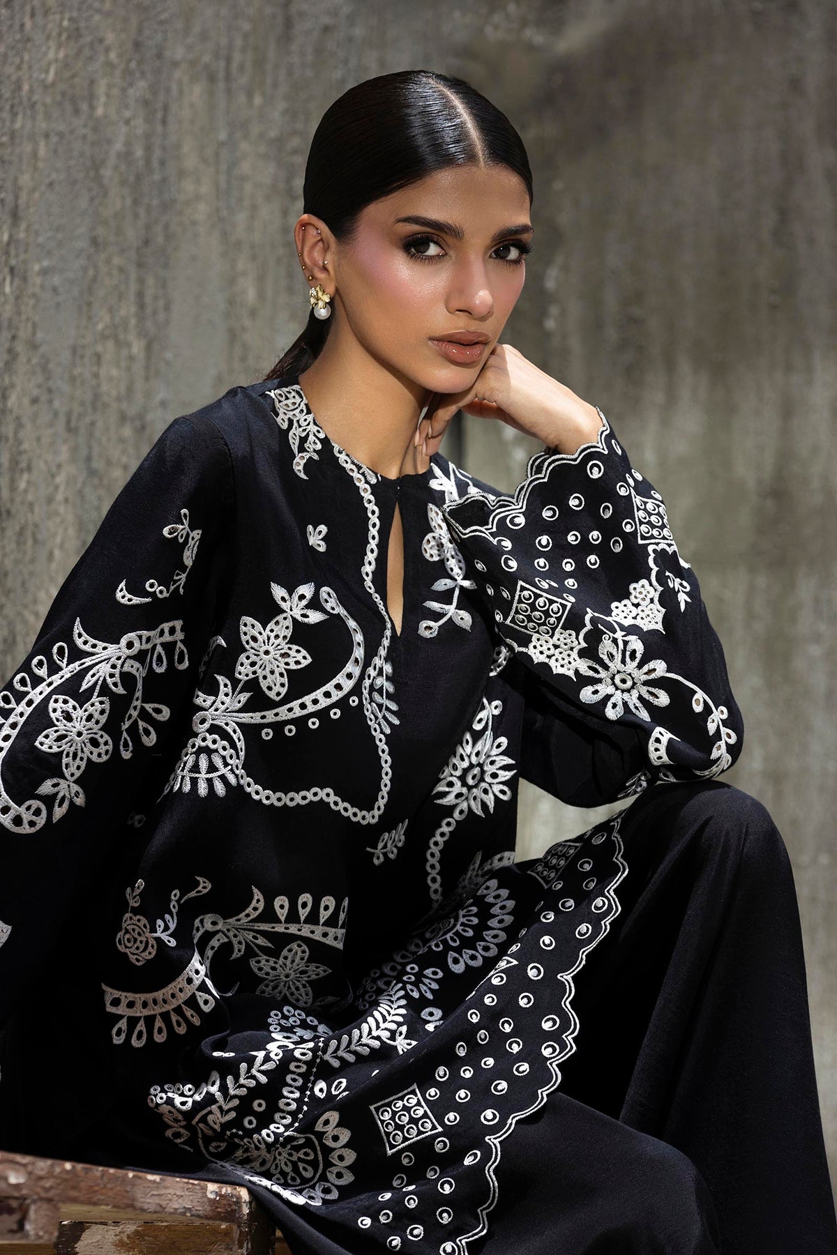 Stitched Embroidered Raw Silk Shirt+ Shalwar