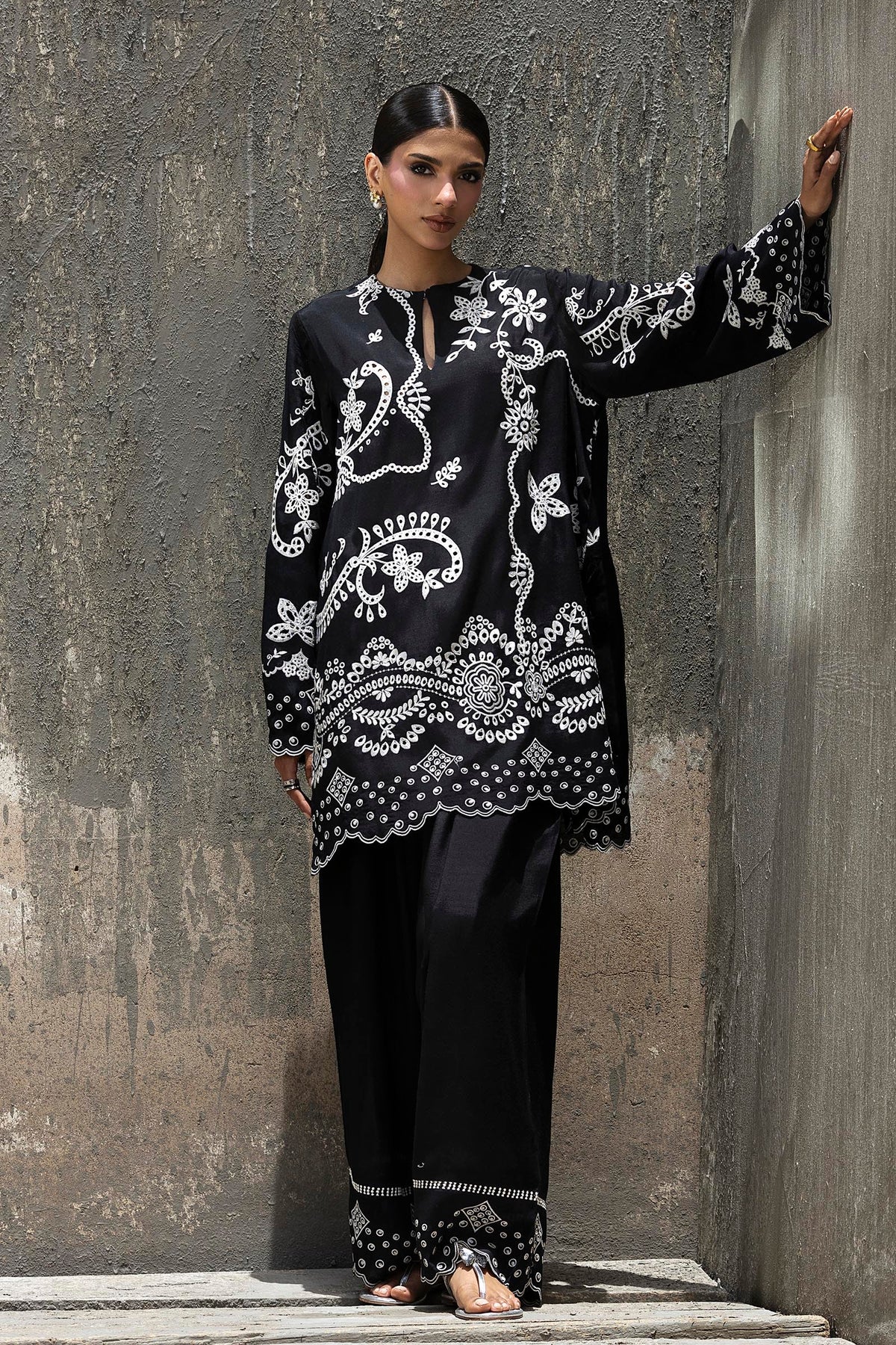 Stitched Embroidered Raw Silk Shirt+ Shalwar