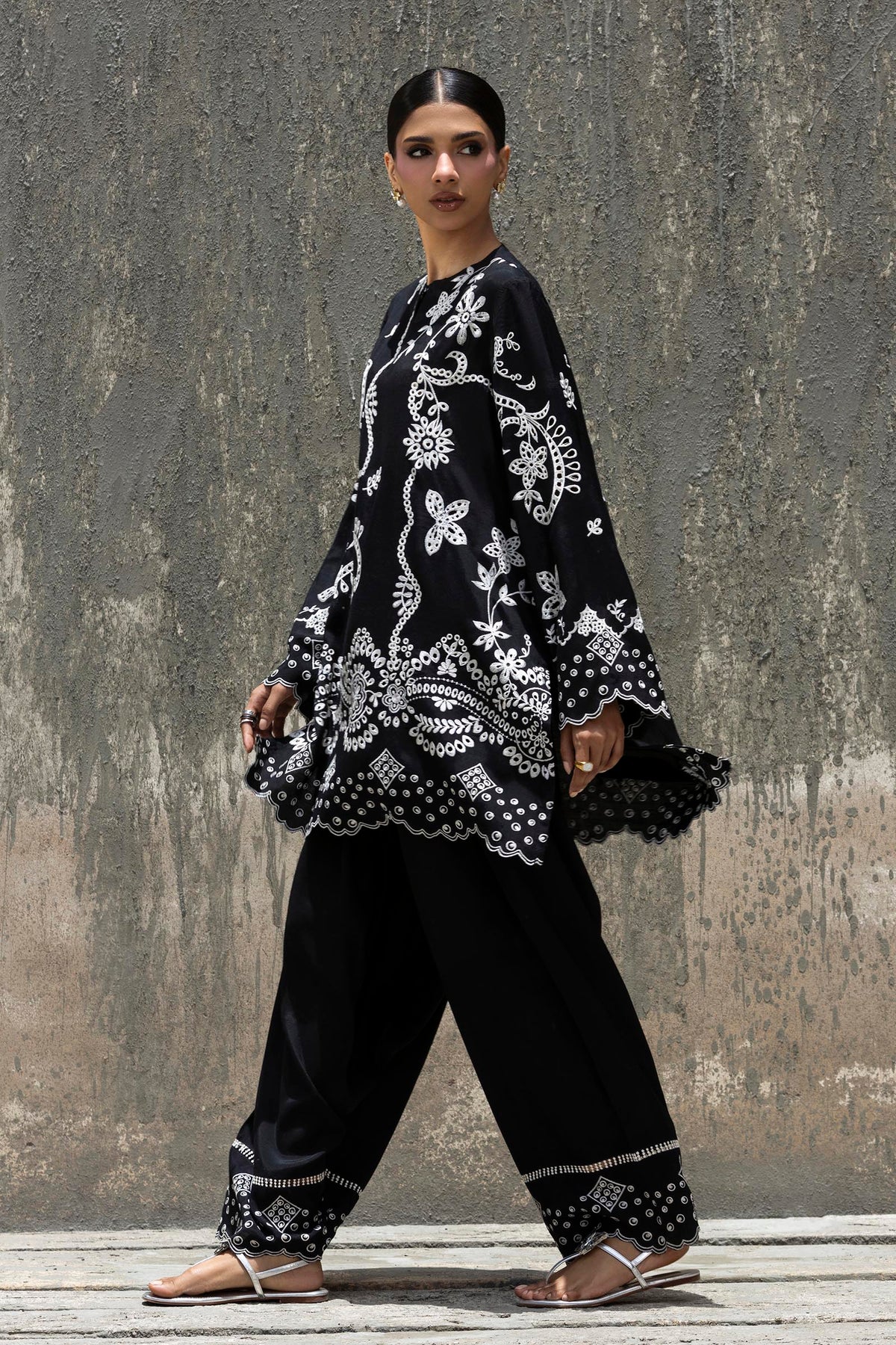 Stitched Embroidered Raw Silk Shirt+ Shalwar