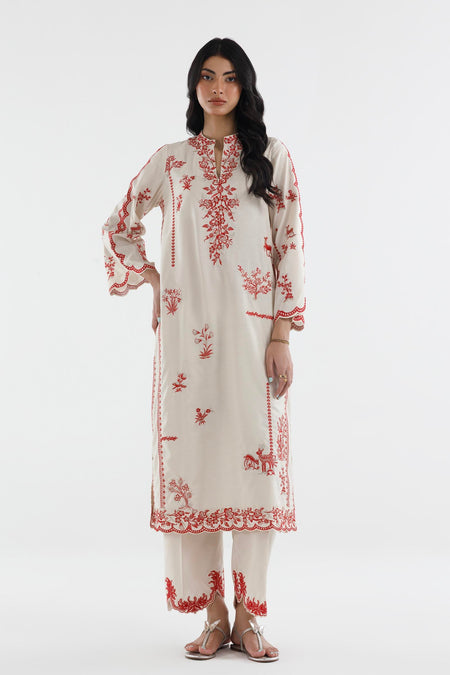 Stitched Embroidered Khaadi Silk Shirt+ Culotte