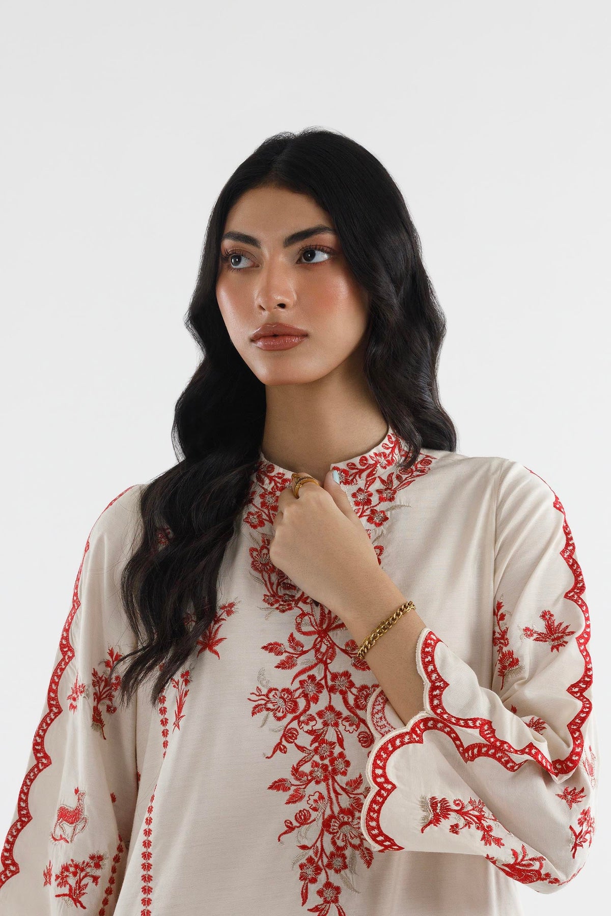Stitched Embroidered Khaadi Silk Shirt+ Culotte