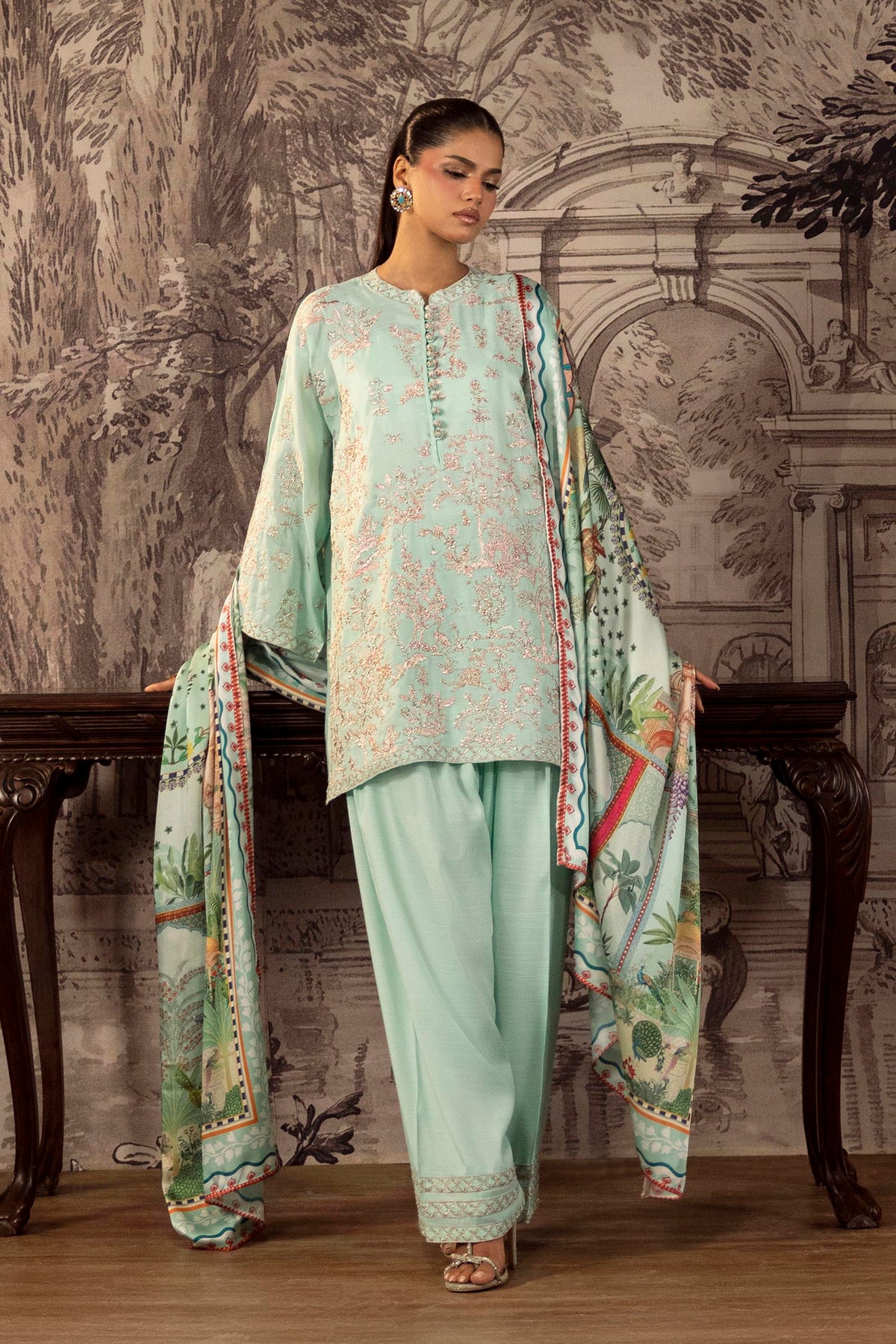 Stitched Embroidered Raw Silk Suit