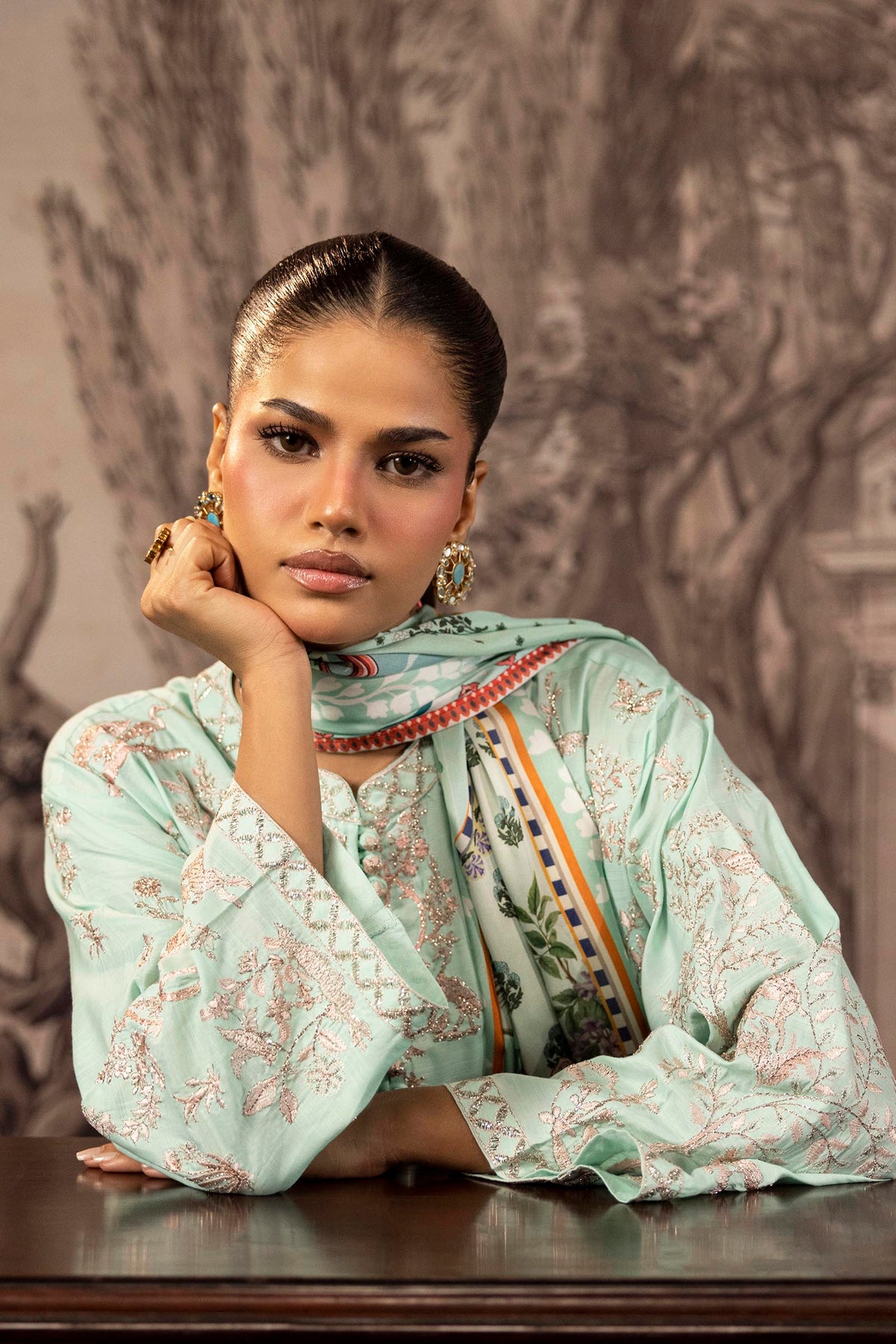 Stitched Embroidered Raw Silk Suit