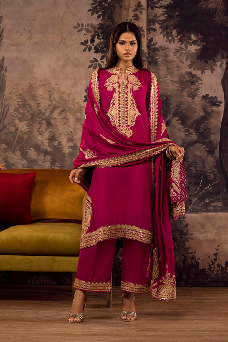 Stitched Embroidered Blended Raw Silk Suit