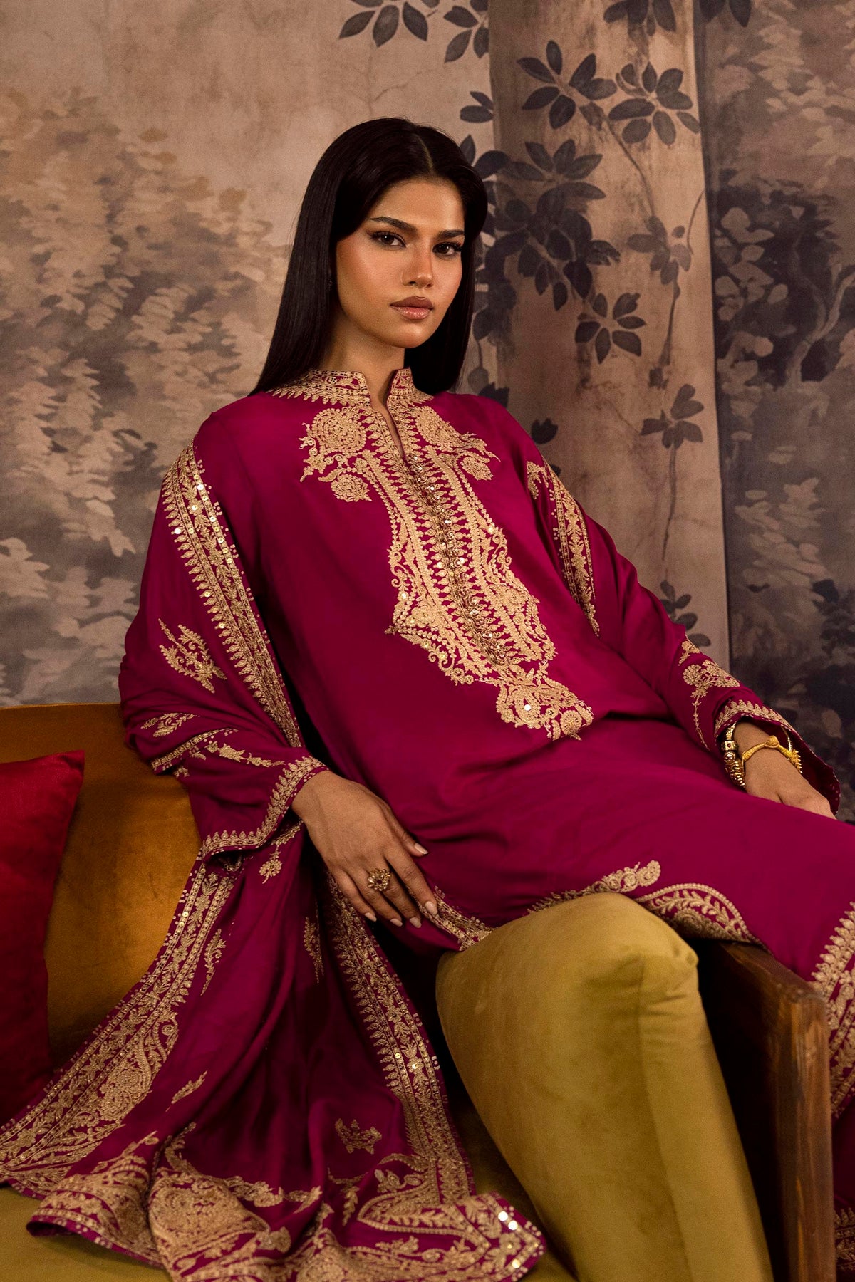 Stitched Embroidered Blended Raw Silk Suit