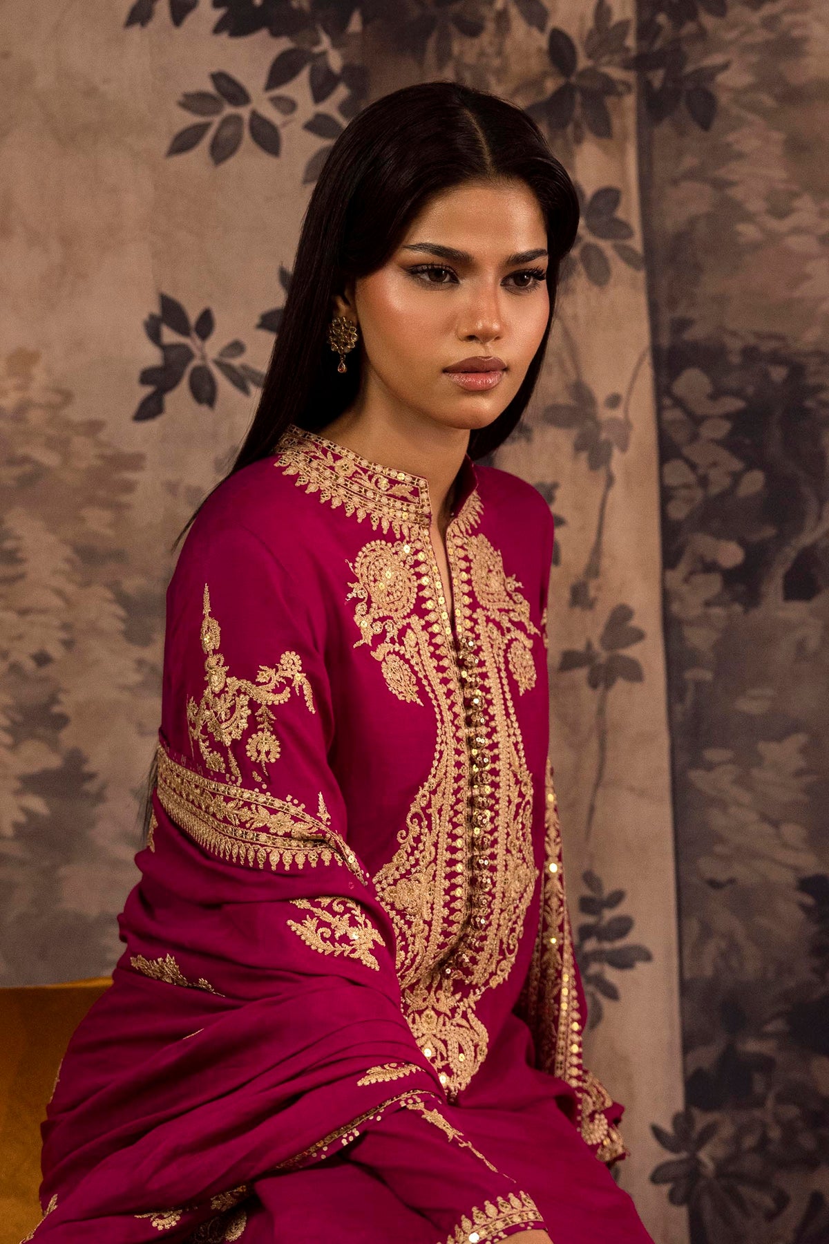 Stitched Embroidered Blended Raw Silk Suit