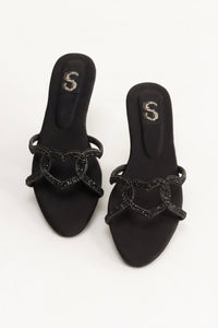 Black Embellished Slides