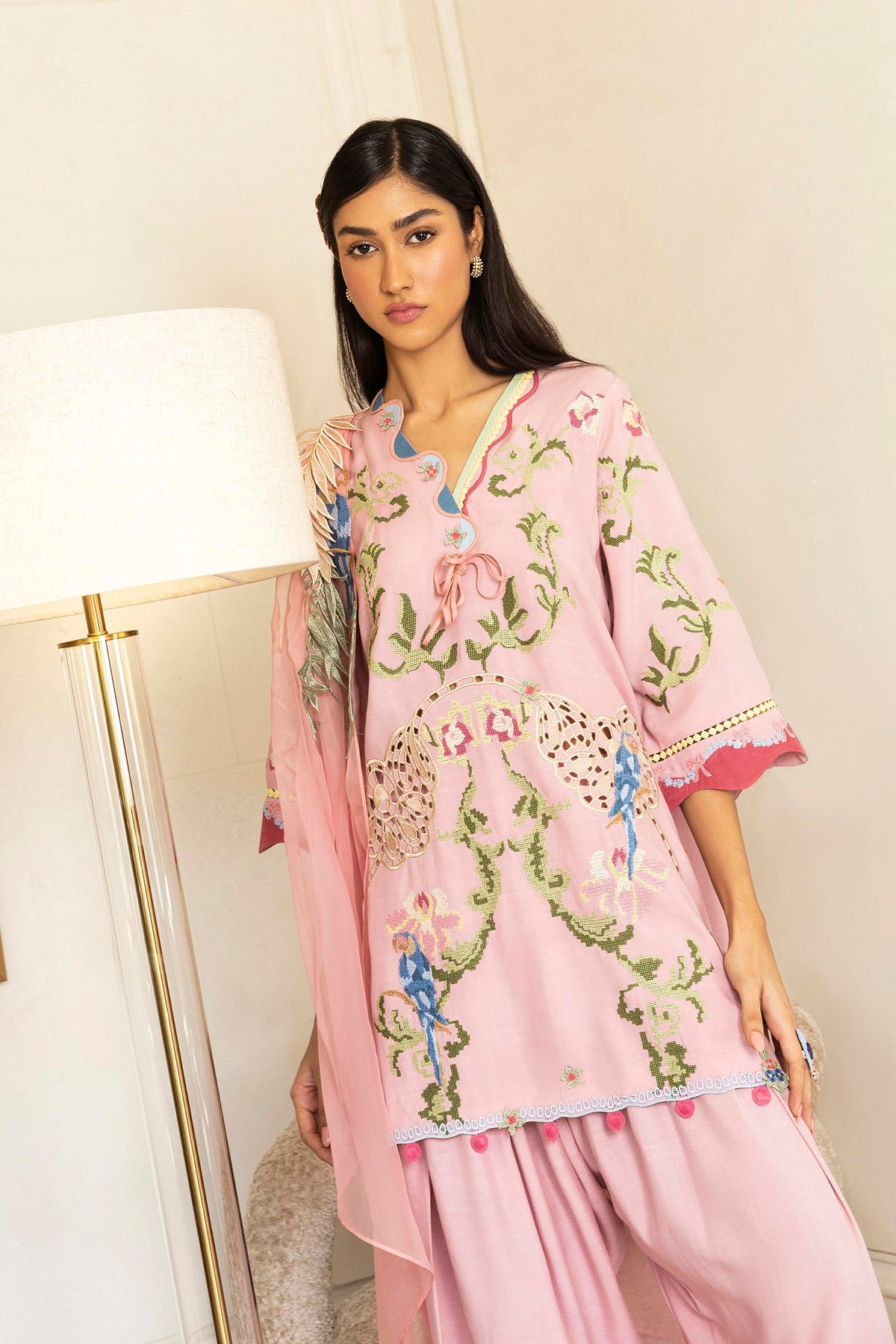 Stitched Embroidered Raw Silk Shirt+ Shalwar