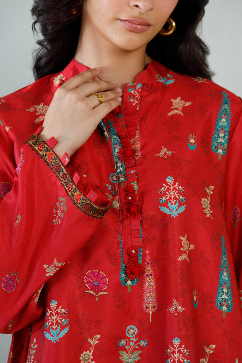 Stitched Printed Satin Shirt+ Culotte