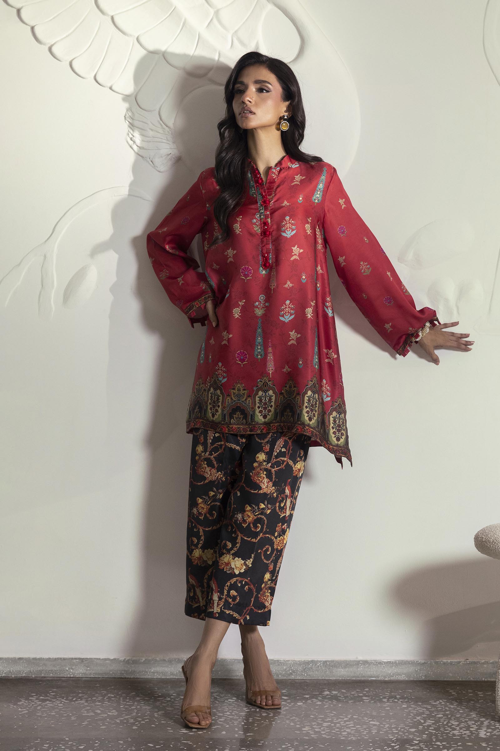 Stitched Printed Satin Shirt+ Culotte