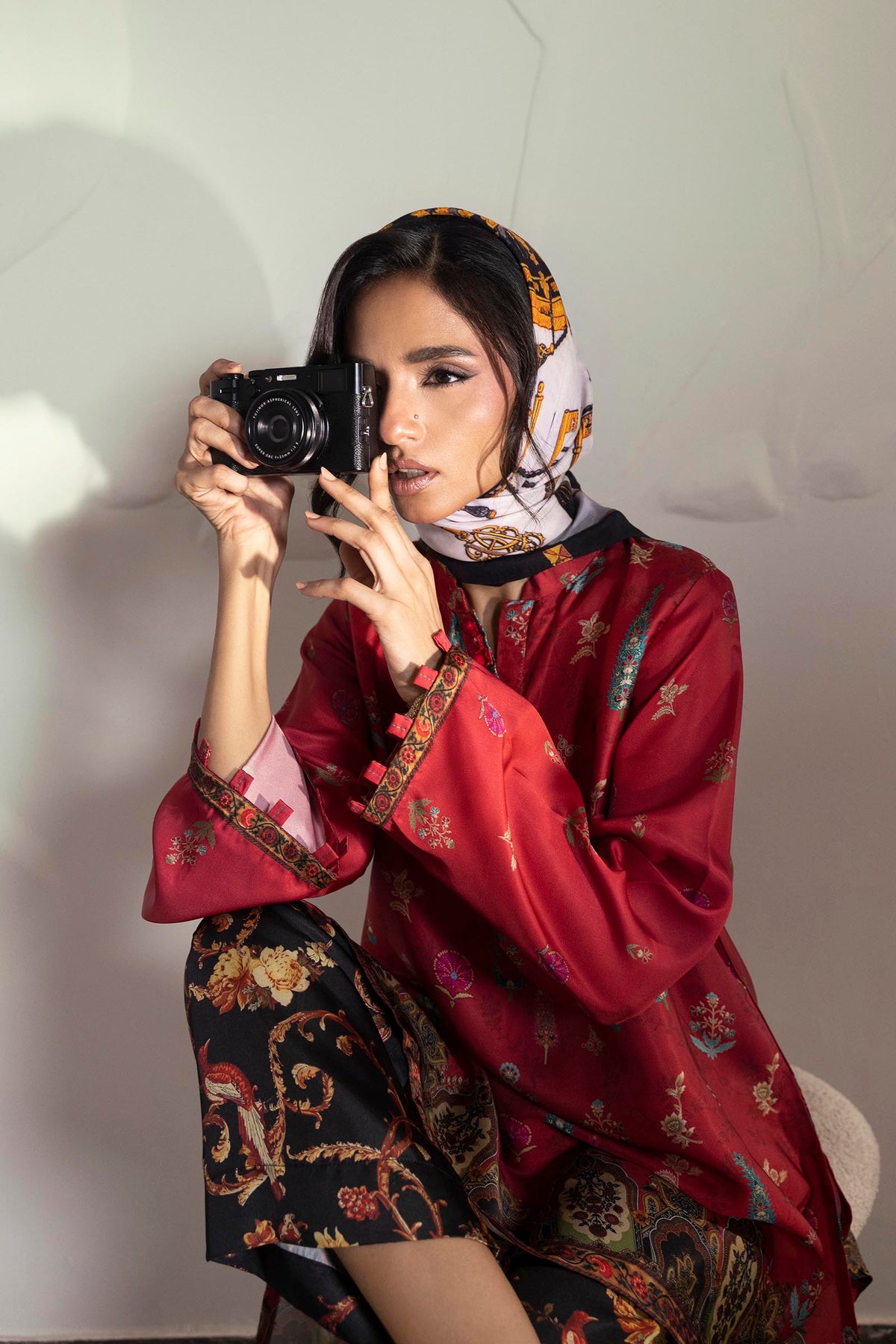 Stitched Printed Satin Shirt+ Culotte