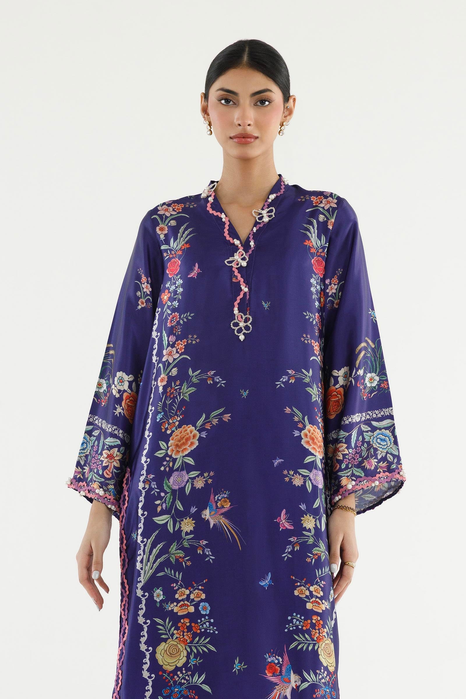 Stitched Printed Satin Shirt+ Culotte