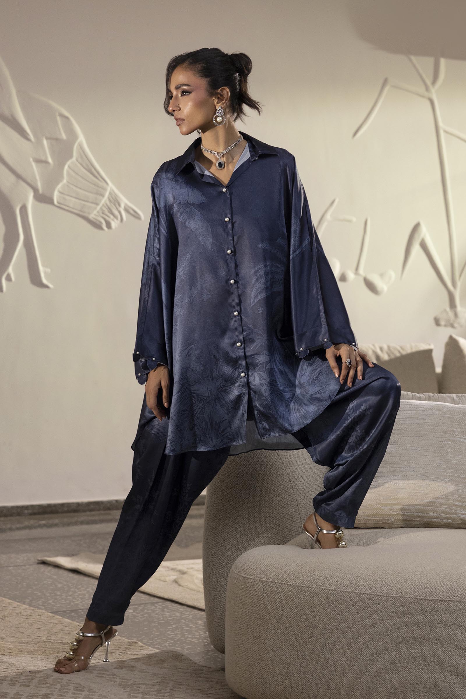 Stitched Printed Satin Shirt+  Shalwar