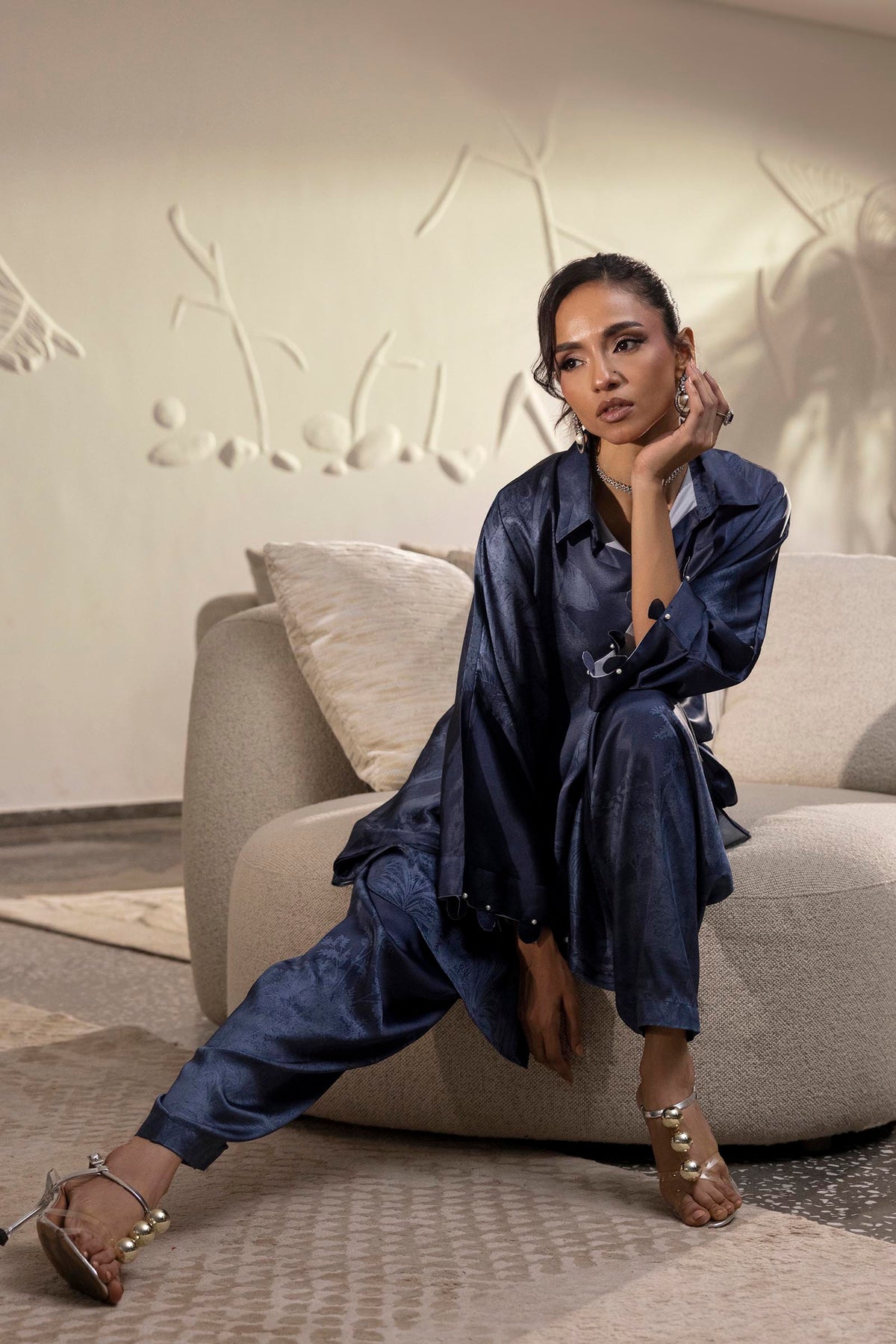 Stitched Printed Satin Shirt+  Shalwar