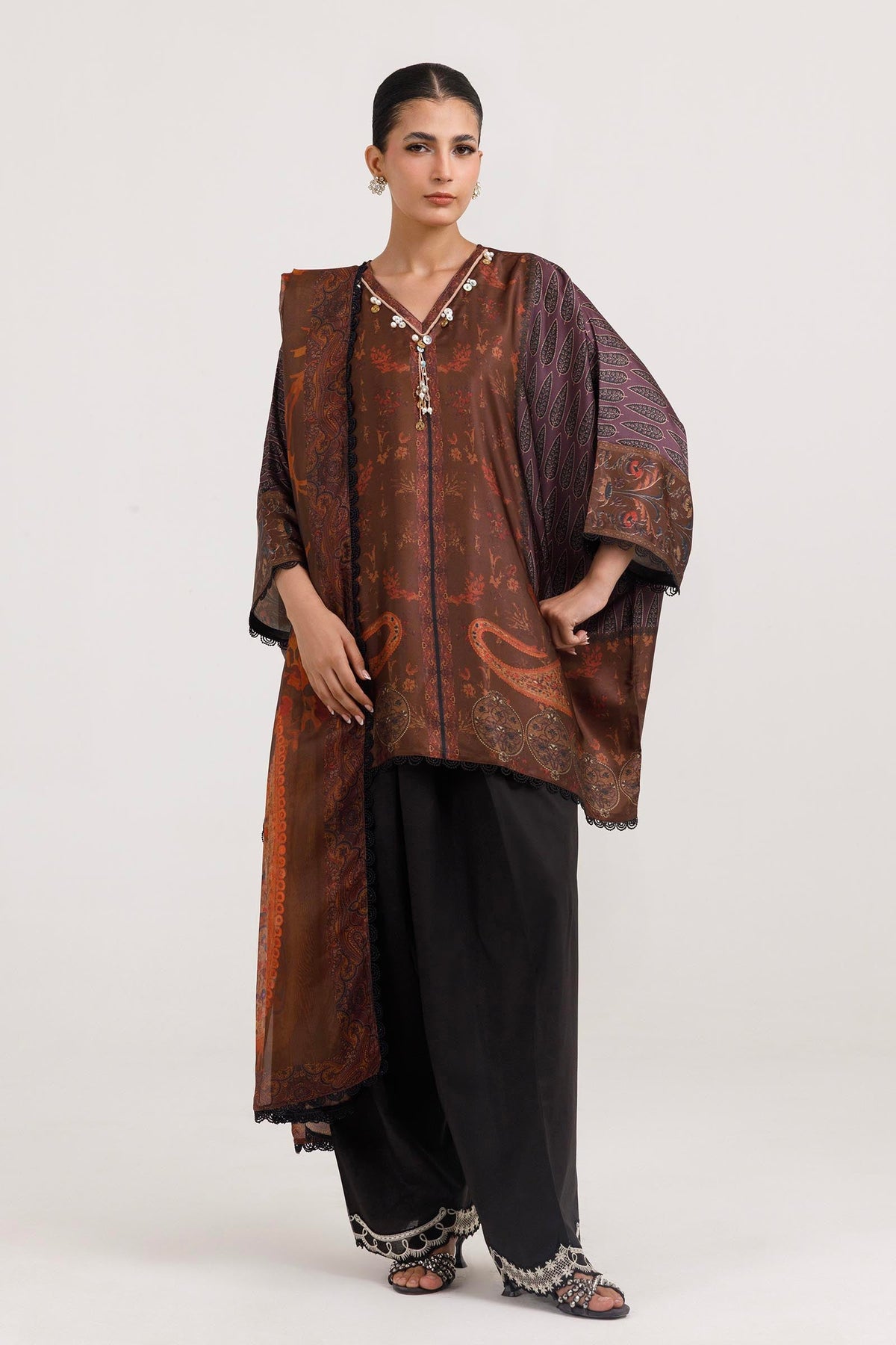 Stitched Printed Satin Shirt