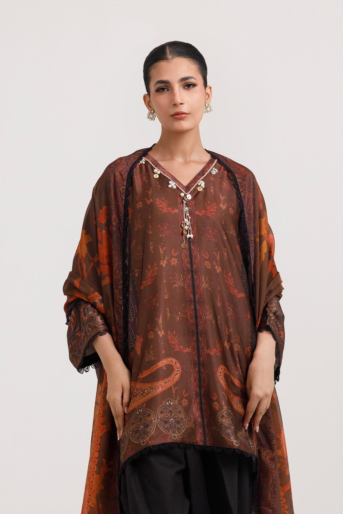 Stitched Printed Satin Shirt+ Dupatta