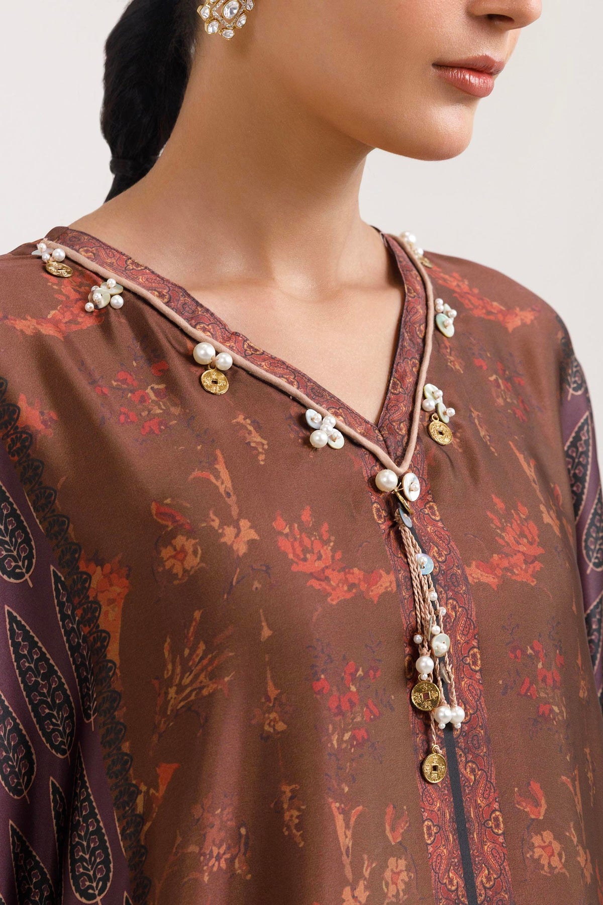Stitched Printed Satin Shirt