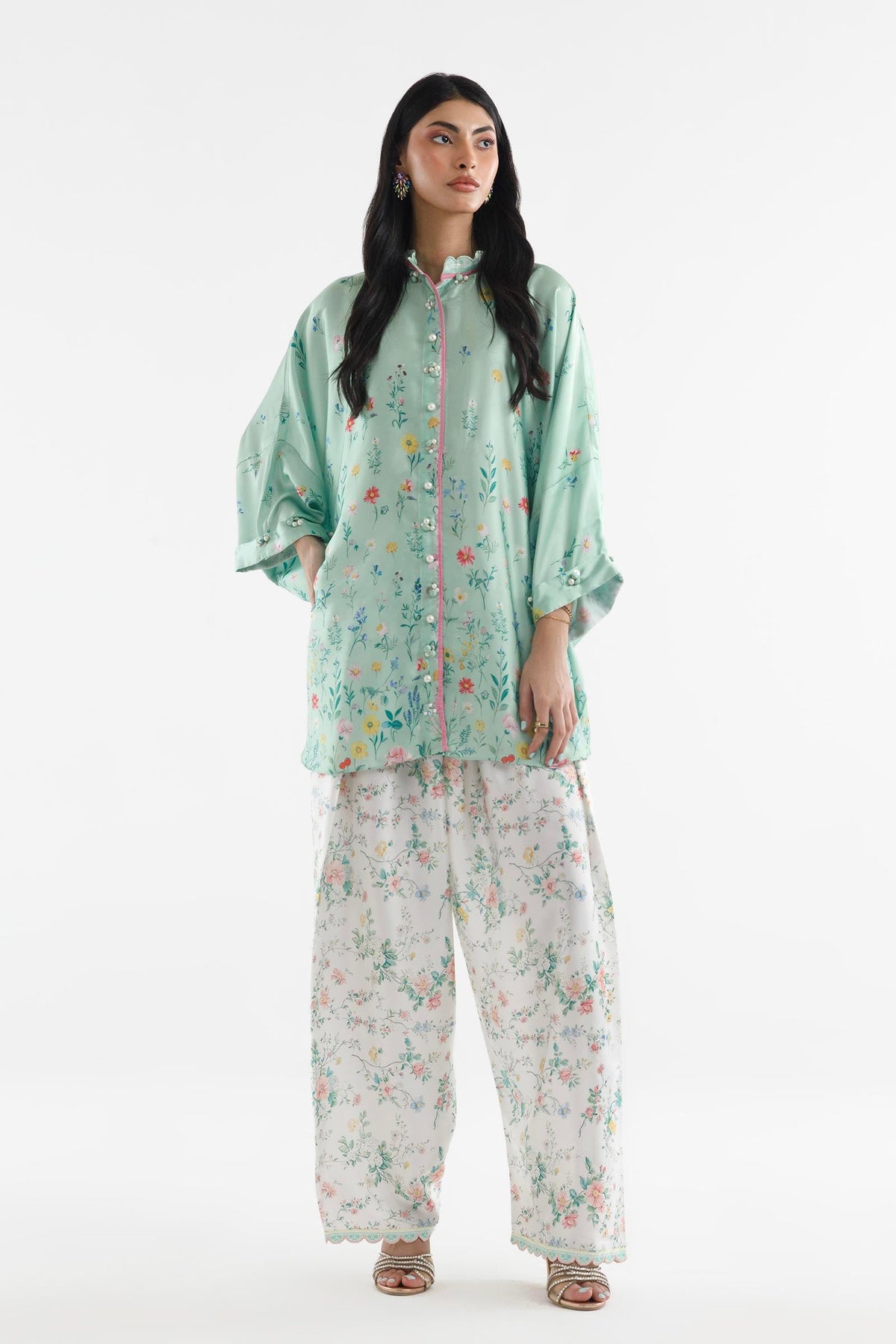 Stitched Printed Satin Shirt+ Shalwar