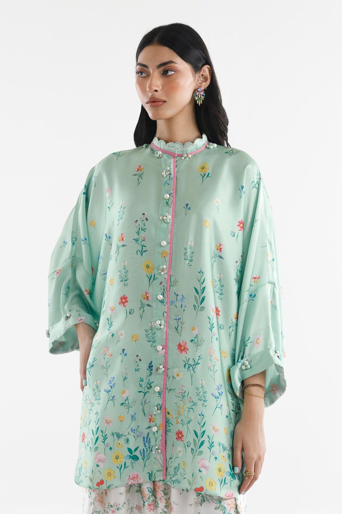 Stitched Printed Satin Shirt+ Shalwar