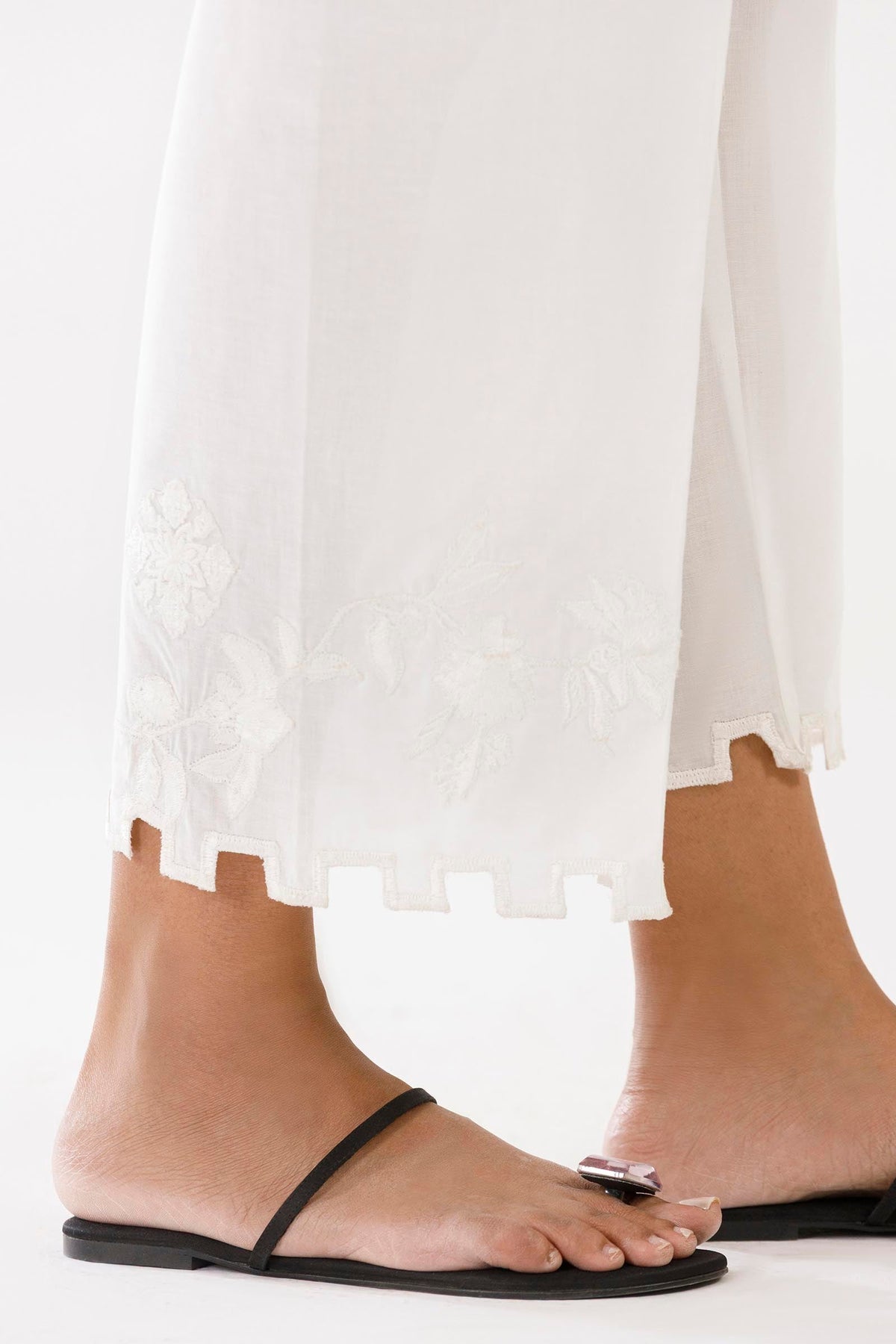 White Embroidered Lawn Culotte