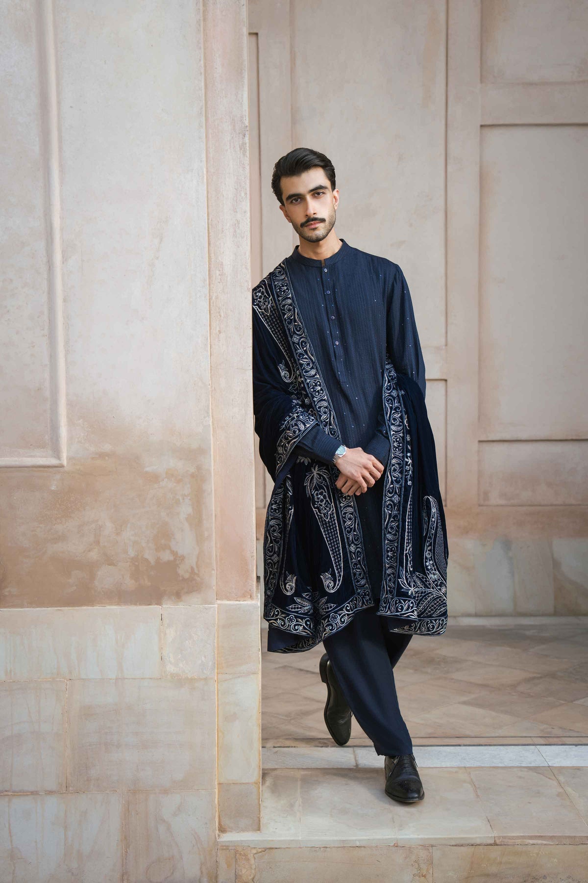 Embroidered Shawl - ST3PE-NAQ26WV1-9 A