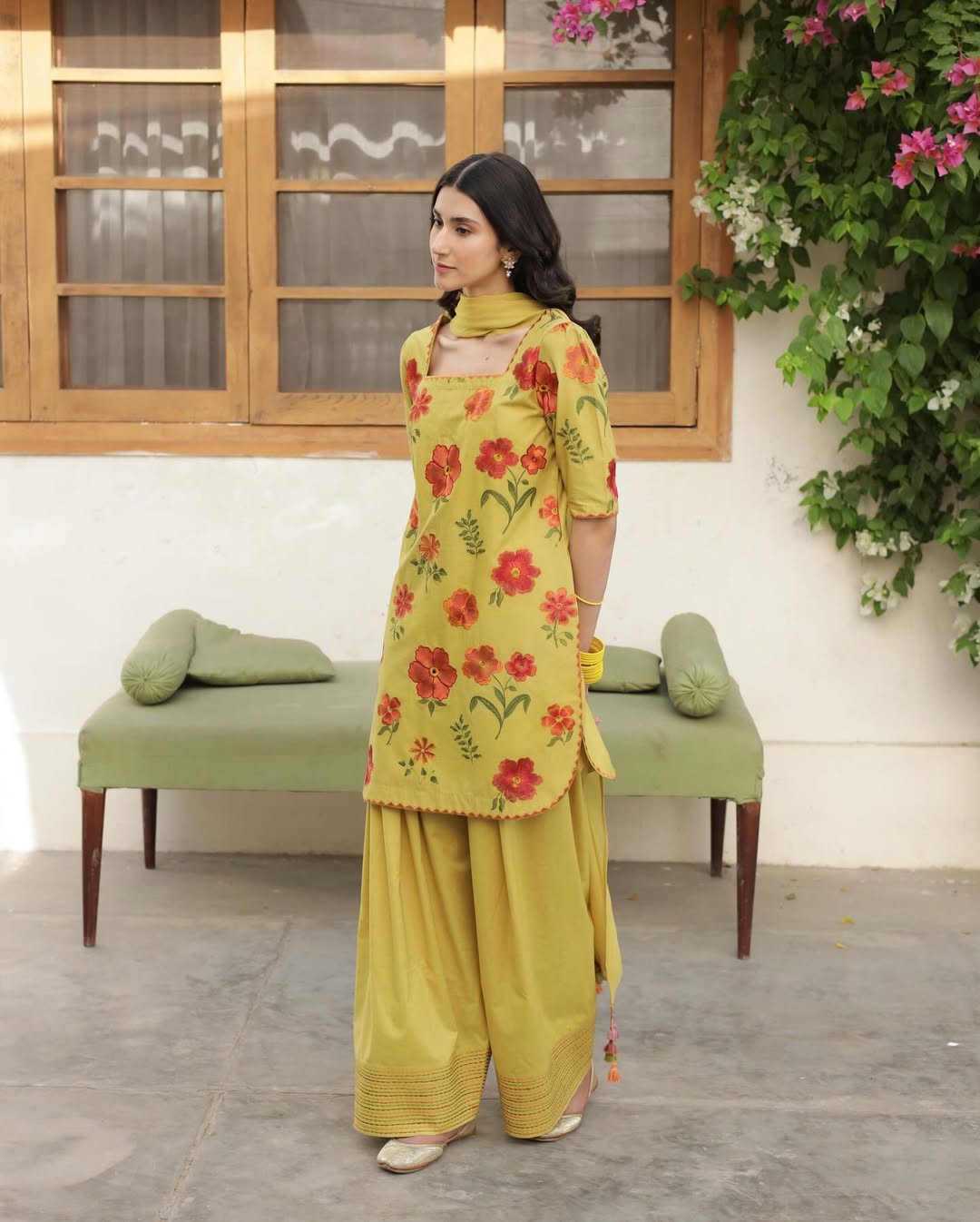 Zard Bahaar Mustard Yellow Suit | Farshi Shalwar 3 Piece Dress