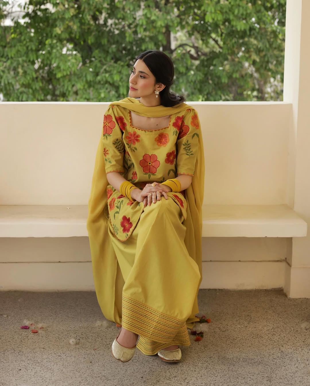 Zard Bahaar Mustard Yellow Suit | Farshi Shalwar 3 Piece Dress