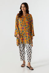 Stitched Boxy Linen Shirt + Skinny Shalwar