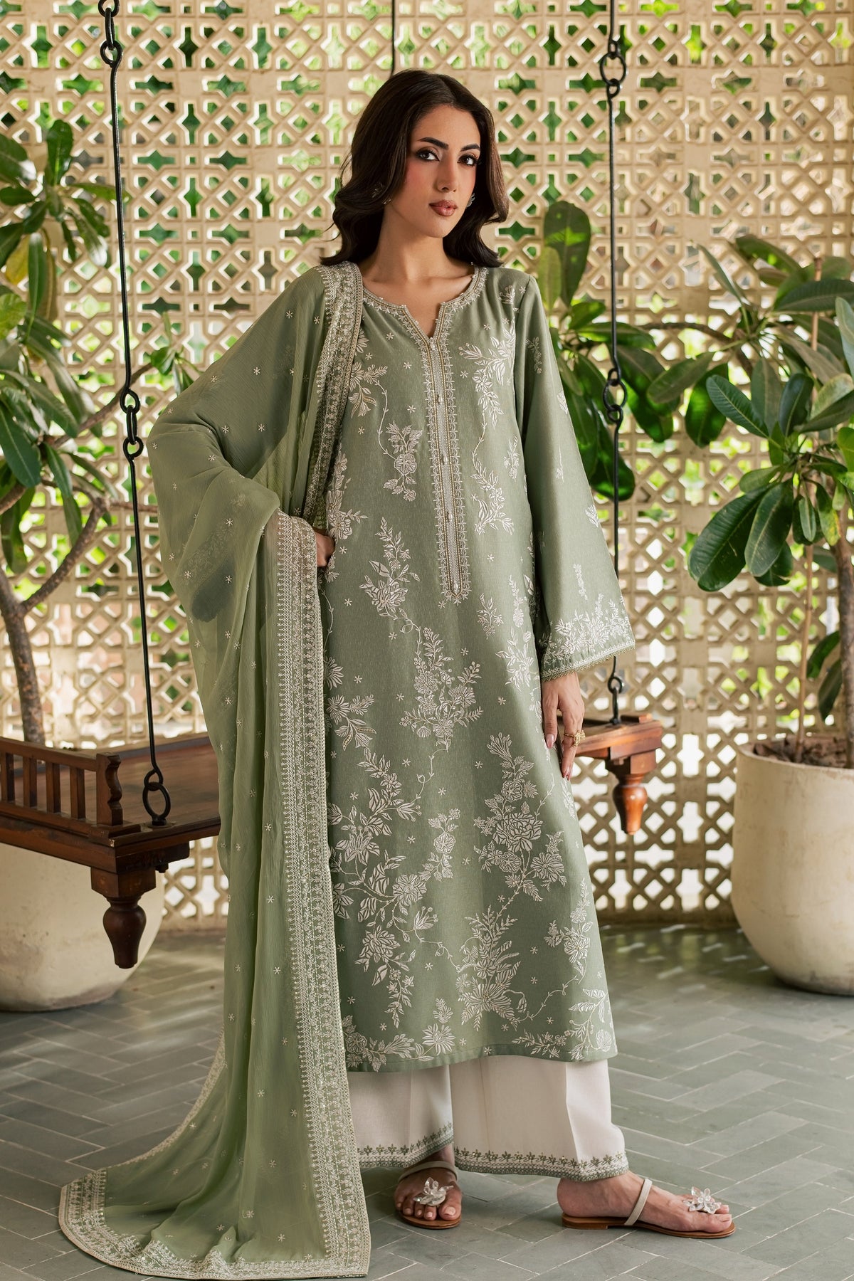 Sage Riha 3Pc - Embroidered Karandi Pret