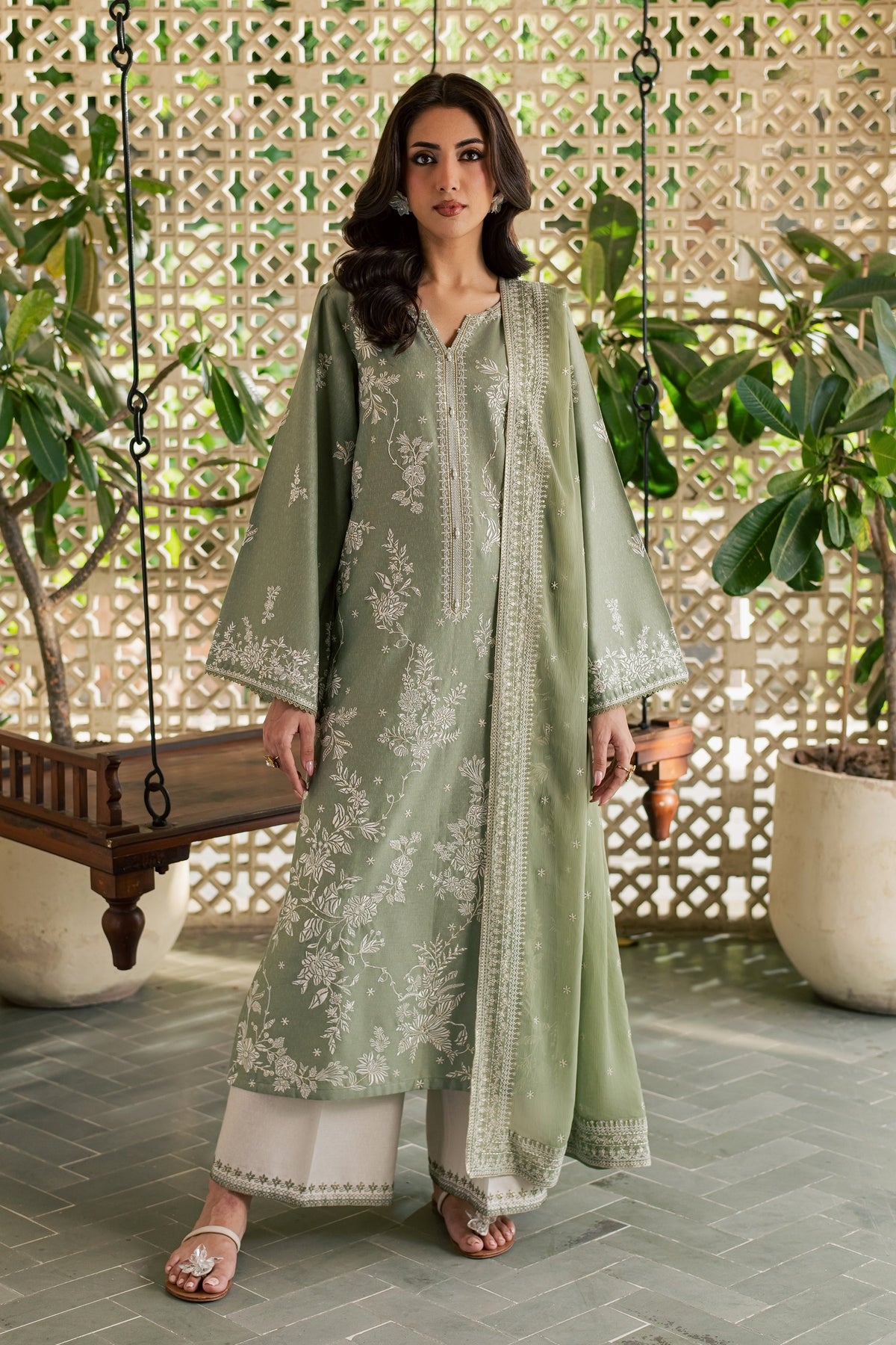 Sage Riha 3Pc - Embroidered Karandi Pret