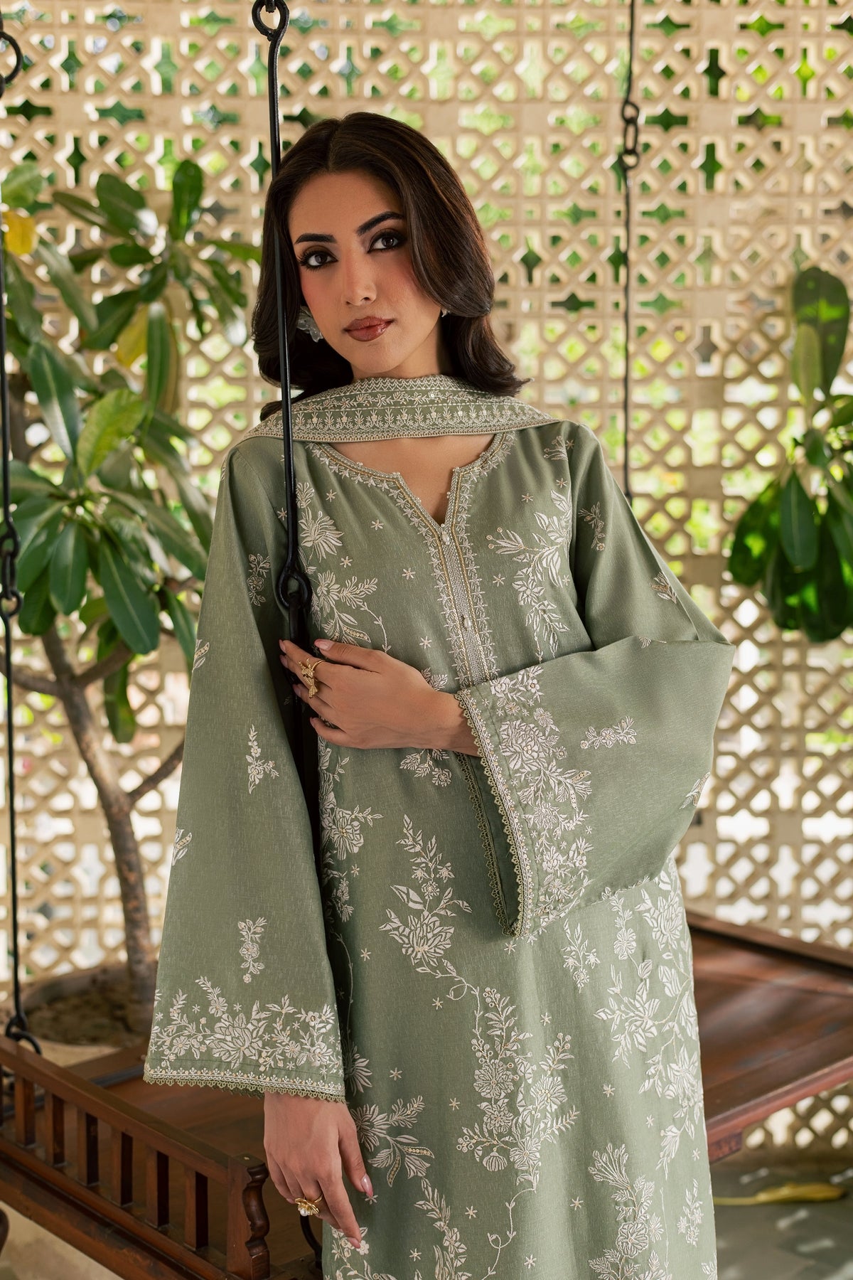 Sage Riha 3Pc - Embroidered Karandi Pret