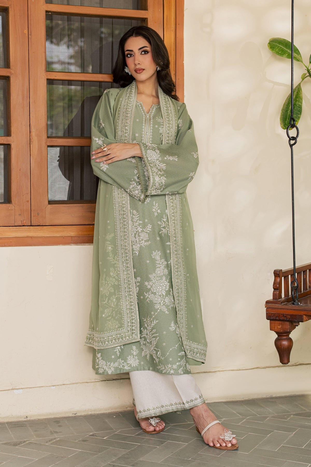 Sage Riha 3Pc - Embroidered Karandi Pret