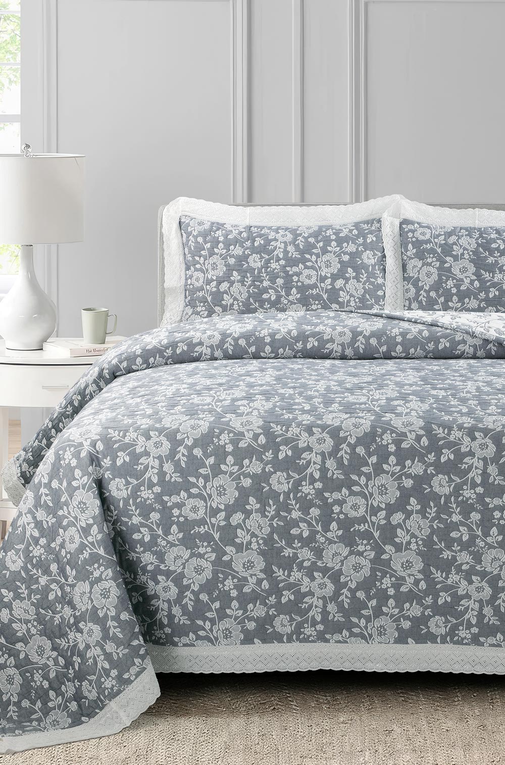Sail Blue Multi Layer Jacquard Bed Spread Set