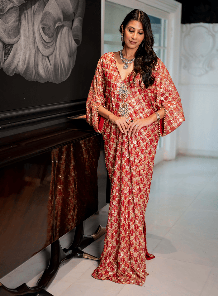 Sequinned Pleated Kaftan
