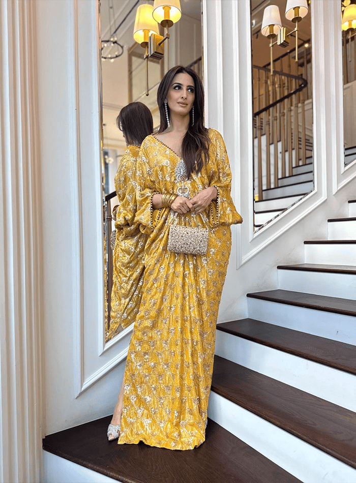 Sequinned Pleated Kaftan