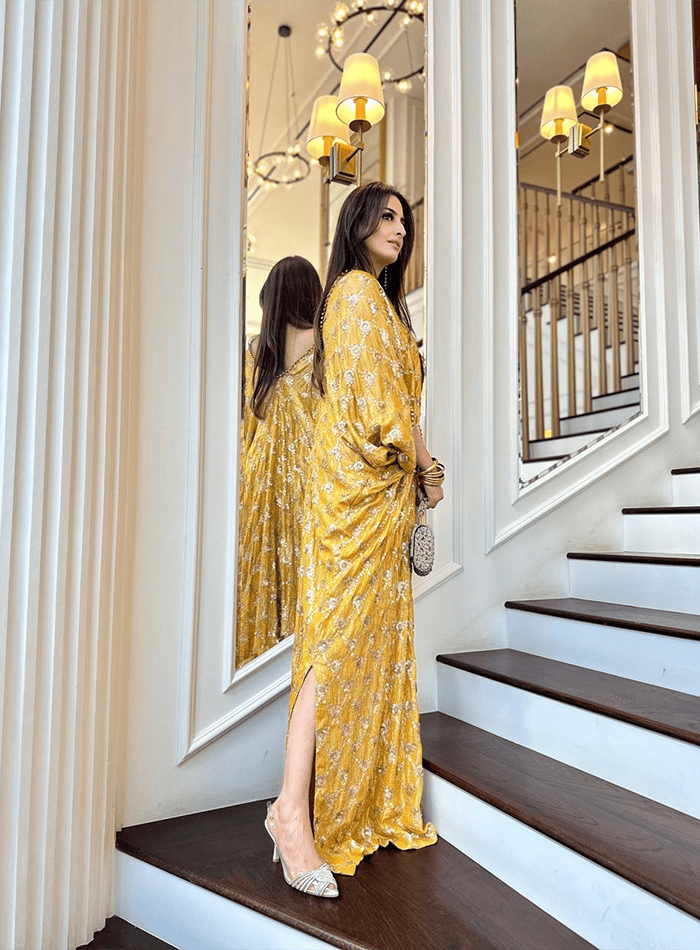 Sequinned Pleated Kaftan