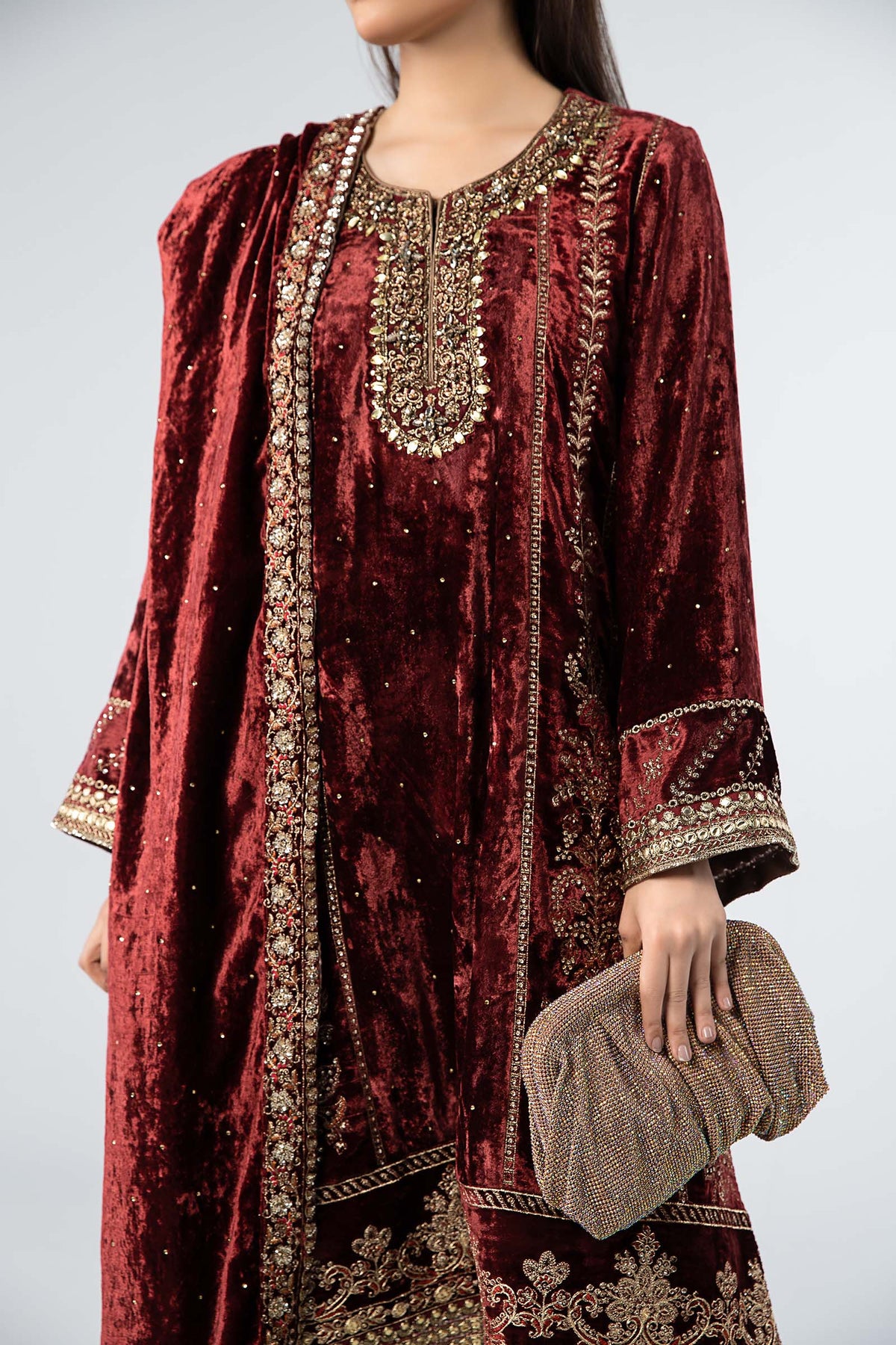 3 Piece Embroidered Velvet Suit