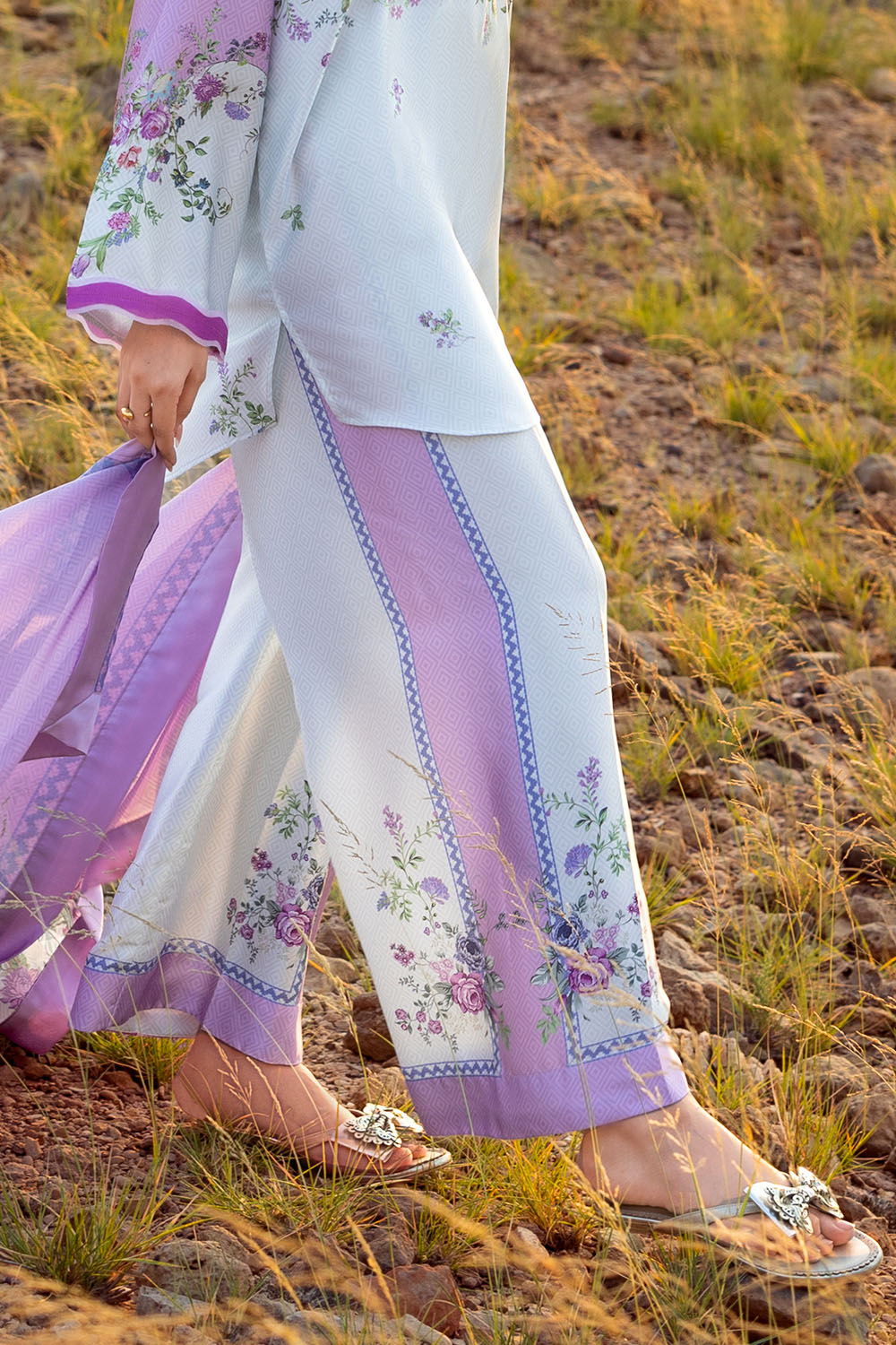 3 Piece Printed Silk Charmeuse Suit with Dupatta